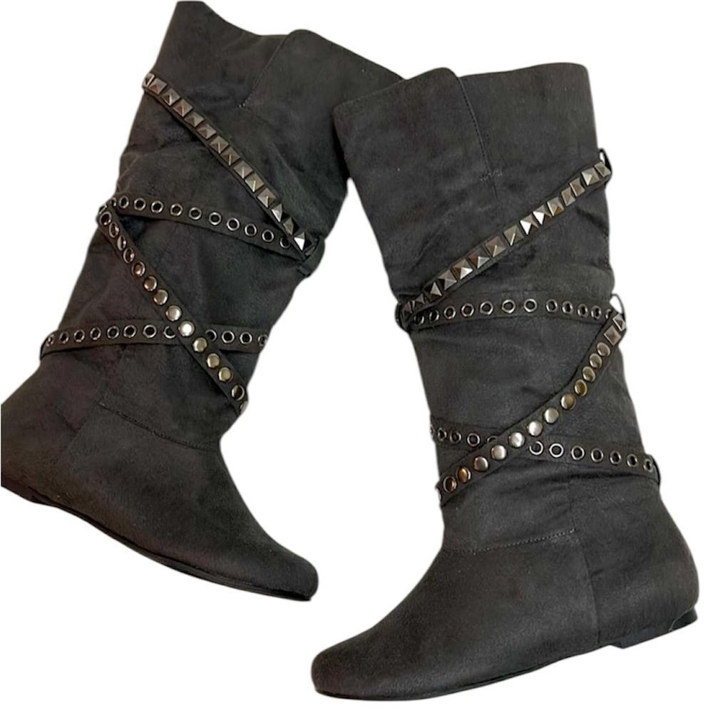 Soda Black Ankle Boots with Studded Straps